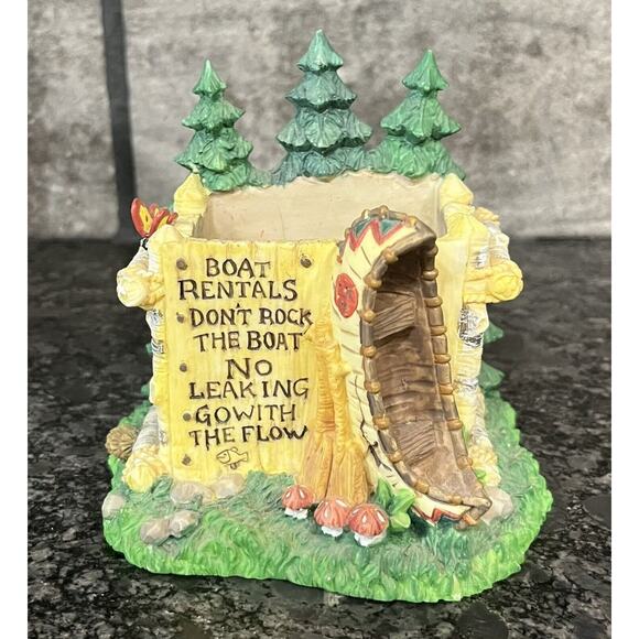 Enesco Moose Creek Crossing Pencil Cup 1996 Boat Trees Nature Canoe #279552 - Picture 2 of 8